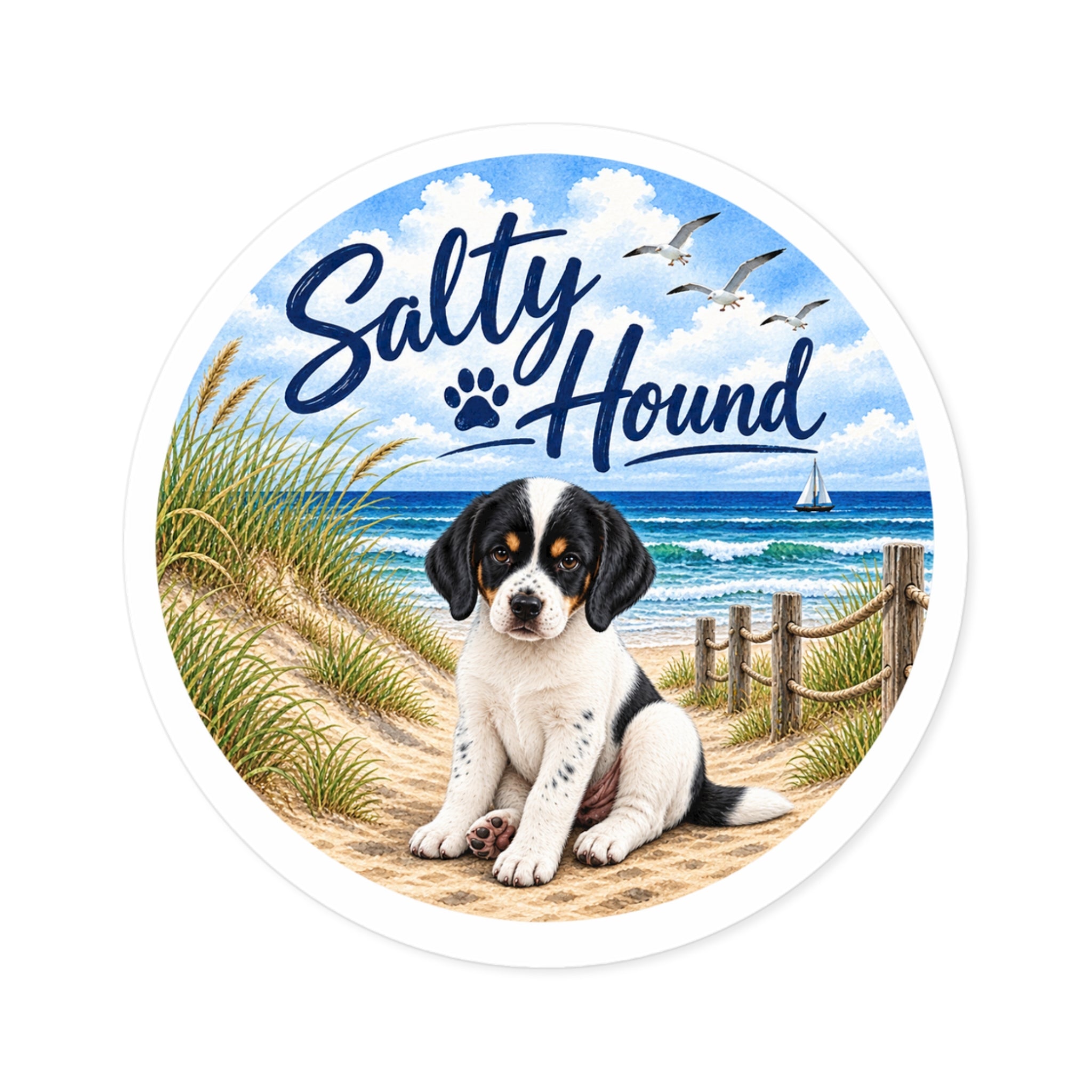 Salty Hound Beach Puppy Round Sticker