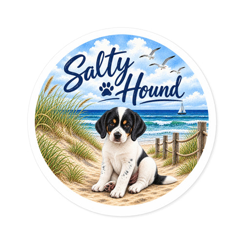Salty Hound Beach Puppy Round Sticker