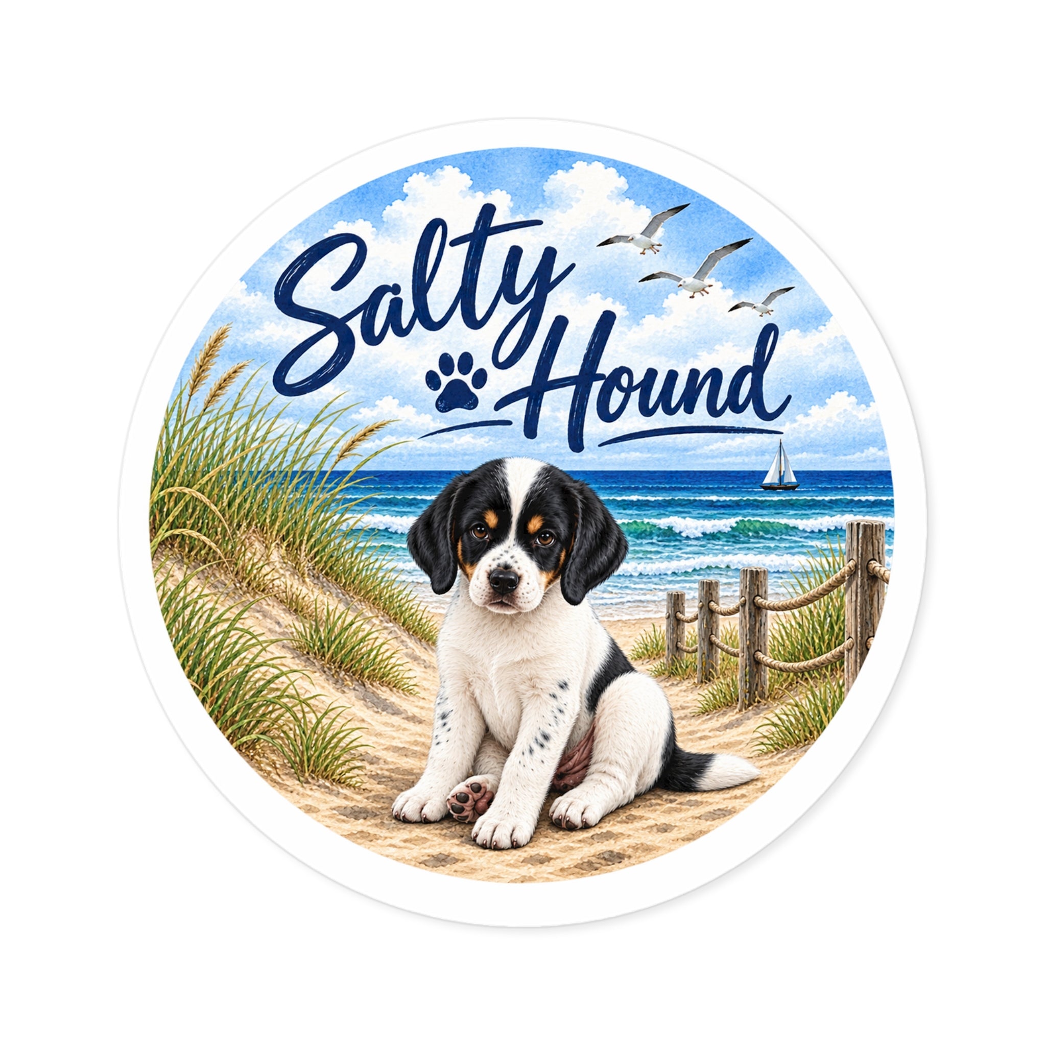 Salty Hound Beach Puppy Round Sticker